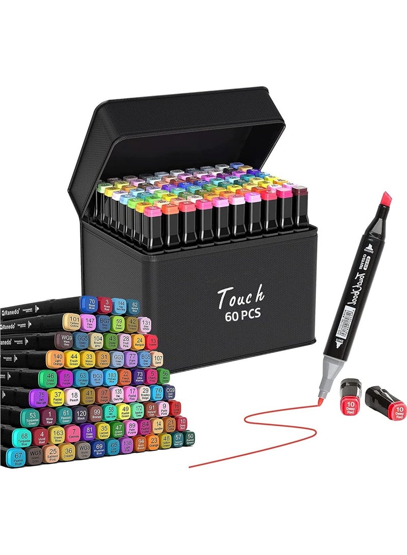Touch Double-ended marker set with carrying case, 60-piece multi-color set - Image 1